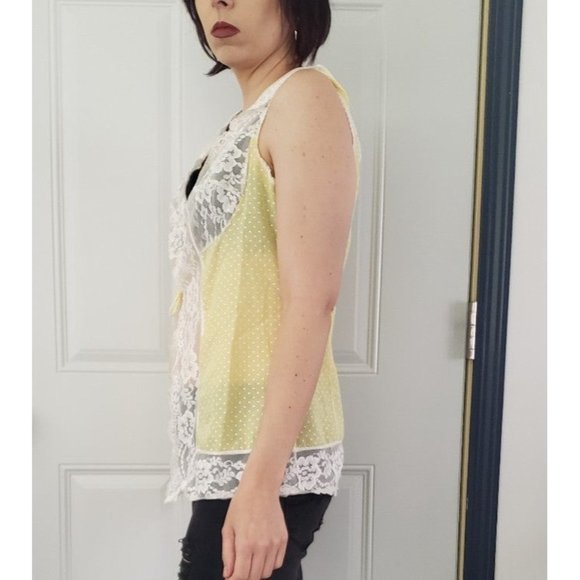 70s Yellow Sheer Lacy‎ Babydoll Top - Picture 2 of 4